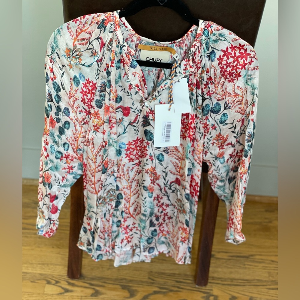 NWT CHUFY Niles Tale Leone blouse in Luxor White. Size S. 100% Cupro.